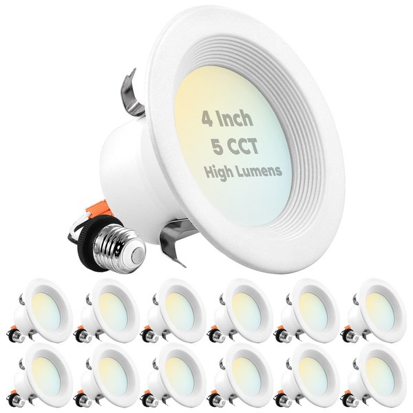 Luxrite 4" LED Recessed Can Lights 5 CCT Selectable 2700K-5000K 14W (75W Equivalent) 950LM Dimmable 12-Pack LR23793-12PK